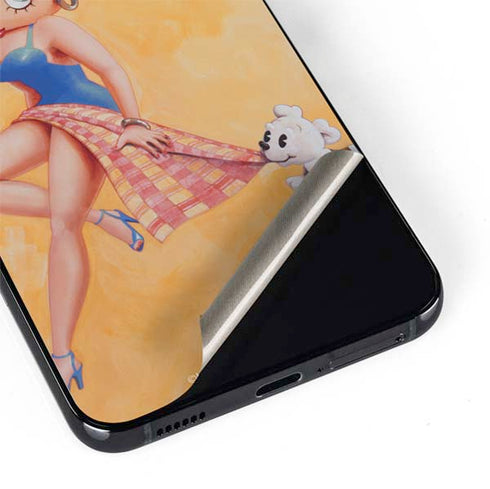 Betty Boop With Puppy Orange Background Galaxy S22 Plus Skin